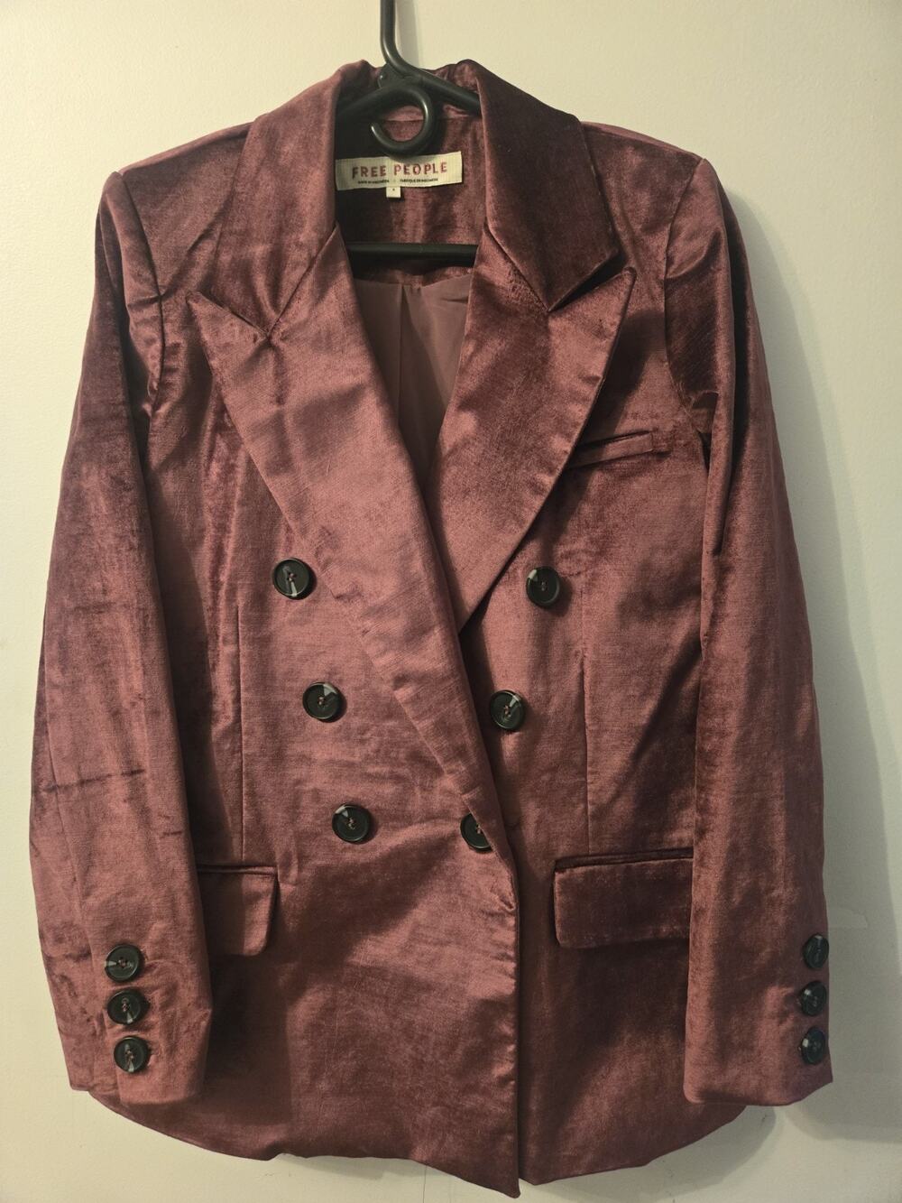 Free People Blazer Jacket Womens Size S Burgundy Velvet Double Breasted